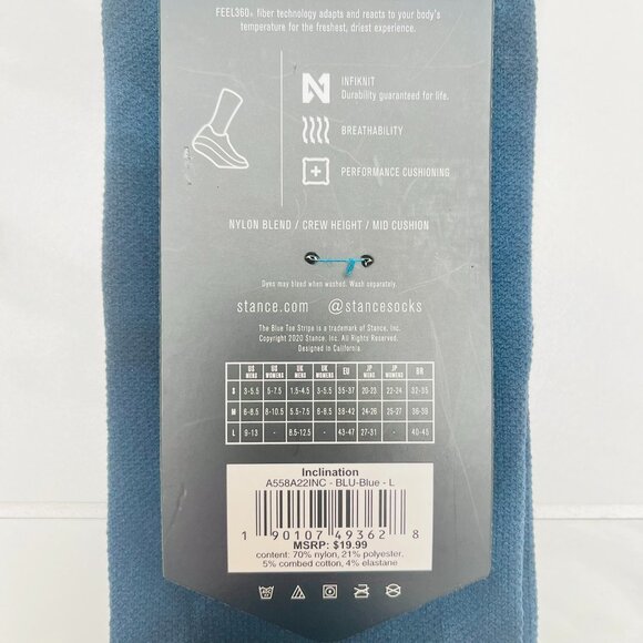 Stance Performance Mid Cushion Crew Sock 'Blue ' Size L - Picture 3 of 3